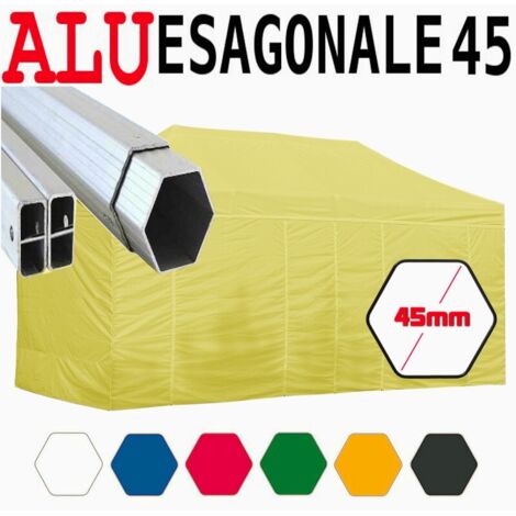 Gazebo 3X6 m giallo pieghevole alluminio piantone esagonale 45mm portatile estendibile richiudibile estensibile acciaio con laterali per fiere eventi stand chiosco tenda tendone mercato mercatino