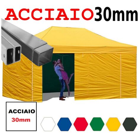 Gazebo 3x6 m giallo pieghevole portatile estendibile richiudibile estensibile acciaio con laterali per fiere eventi stand chiosco tenda tendone mercato mercatino
