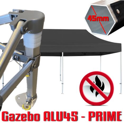 Gazebo 3x6 m nero certificato IGNIFUGO SENZA laterali pieghevole alluminio piantone esagonale 45mm portatile estendibile richiudibile estensibile acciaio per fiere eventi stand chiosco tenda tendone m