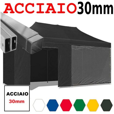 Gazebo 3x6 m nero pieghevole portatile estendibile richiudibile estensibile acciaio con laterali per fiere eventi stand chiosco tenda tendone mercato mercatino