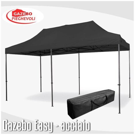 Gazebo 3x6 m nero pieghevole portatile estendibile richiudibile estensibile acciaio SENZA laterali per fiere eventi stand chiosco tenda tendone mercato mercatino