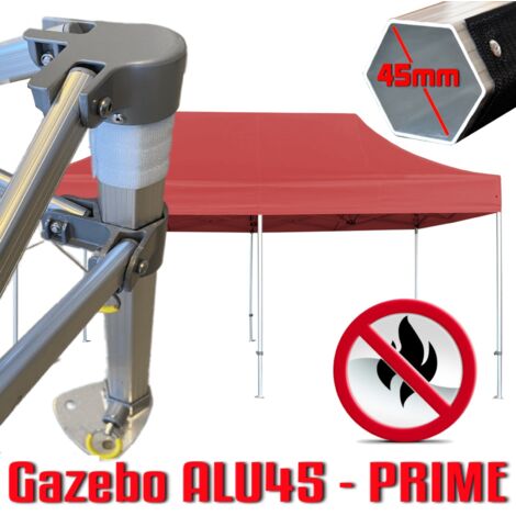 Gazebo 3x6 m rosso certificato IGNIFUGO SENZA laterali pieghevole alluminio piantone esagonale 45mm portatile estendibile richiudibile estensibile acciaio per fiere eventi stand chiosco tenda tendone 