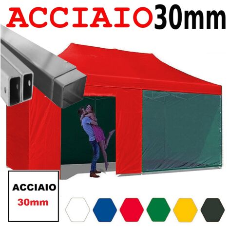 Gazebo 3x6 m rosso pieghevole portatile estendibile richiudibile estensibile acciaio con laterali per fiere eventi stand chiosco tenda tendone mercato mercatino