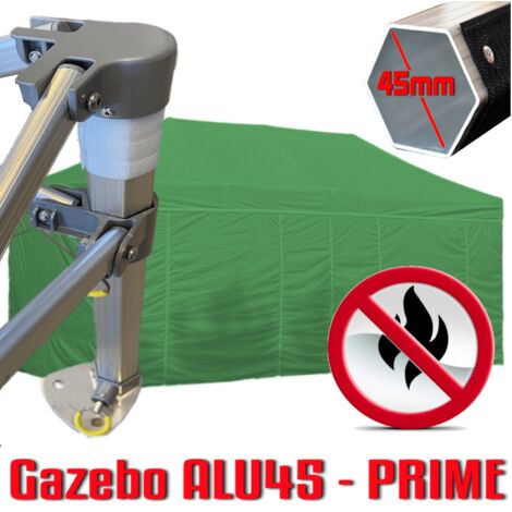 Gazebo 3x6 m verde certificato IGNIFUGO pieghevole alluminio piantone esagonale 45mm portatile estendibile richiudibile estensibile acciaio con laterali per fiere eventi stand chiosco tenda tendone me