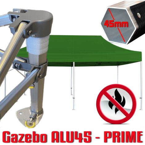 Gazebo 3x6 m verde certificato IGNIFUGO SENZA laterali pieghevole alluminio piantone esagonale 45mm portatile estendibile richiudibile estensibile acciaio per fiere eventi stand chiosco tenda tendone 