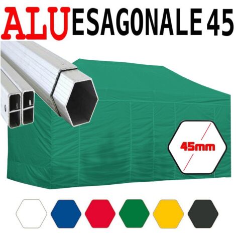 Gazebo 3X6 m verde pieghevole alluminio piantone esagonale 45mm portatile estendibile richiudibile estensibile acciaio con laterali per fiere eventi stand chiosco tenda tendone mercato mercatino