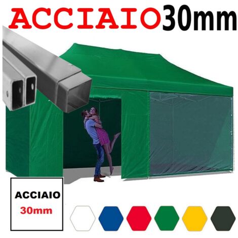 Gazebo 3x6 m verde pieghevole portatile estendibile richiudibile estensibile acciaio con laterali per fiere eventi stand chiosco tenda tendone mercato mercatino