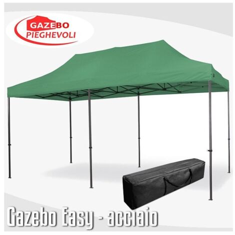 Gazebo 3x6 m verde pieghevole portatile estendibile richiudibile estensibile acciaio SENZA laterali per fiere eventi stand chiosco tenda tendone mercato mercatino