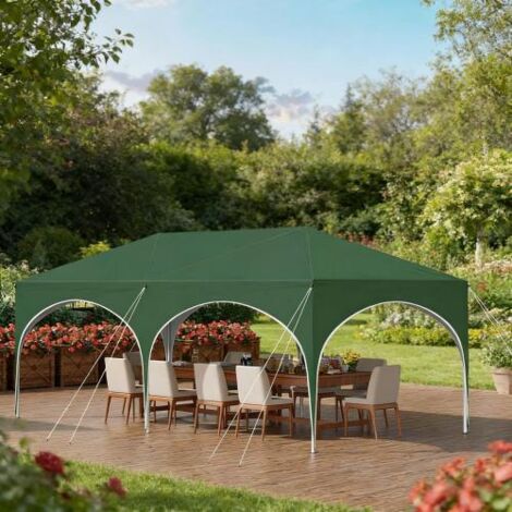 Gazebo 3x6m, avec 6 panneaux latéraux, tente de réception, déperlant, protection UV 50+, hauteur réglable, vert