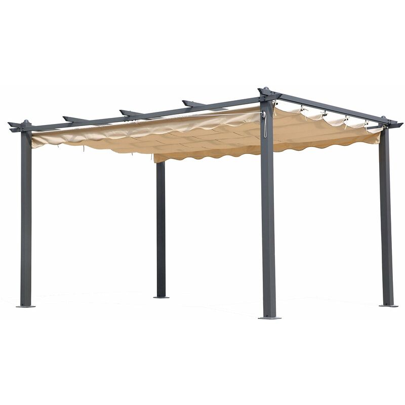 Gazebo a Pergola da Giardino in Alluminio 3x4 mt Telo Retrattile Bauer Panna