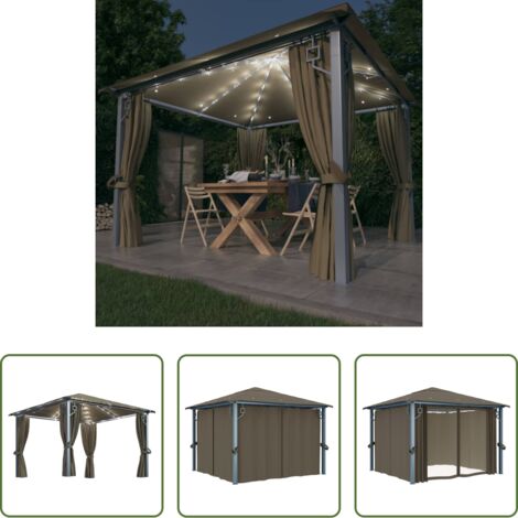 Gazebo alluminio -  Gazebo con Tende e Luci LED 300x300 cm Grigio Talpa Alluminio