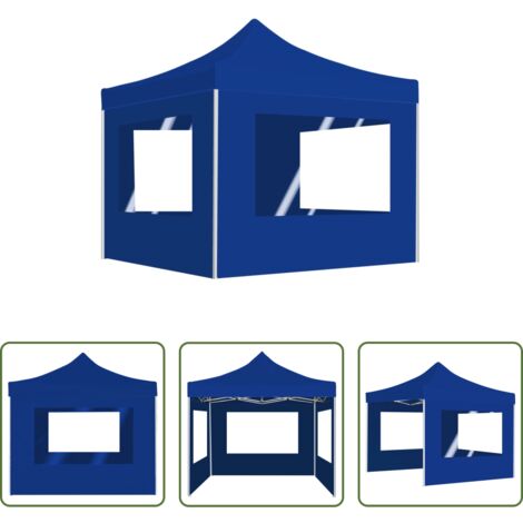Gazebo alluminio -  Gazebo Professionale Pieghevole Alluminio con Pareti 2x2m Blu