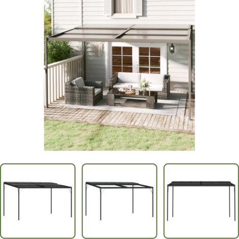 Gazebo antracite -  Gazebo con Tetto Antracite 4x3x2,5 m in Alluminio e Acciaio
