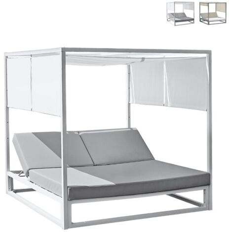 Gazebo baldacchino letto matrimoniale reclinabile 195x195x200cm bianco grigio Oasi
