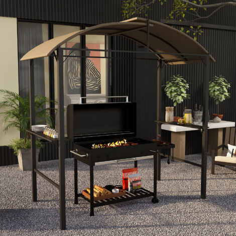 Gazebo barbecue 233x110x235cm spazio interno per grill fino a 100cm ganci e ripiani acciaio kaki per esterni