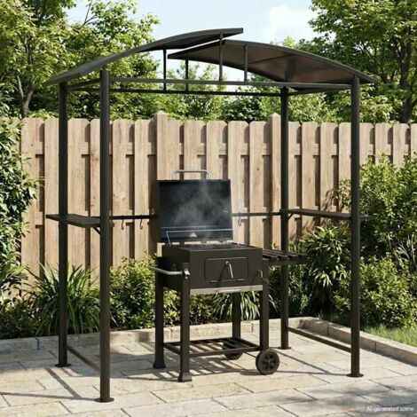 Gazebo BBQ et étagères latérales-Abri pour barbecue anthracite 210x114x230cm acier