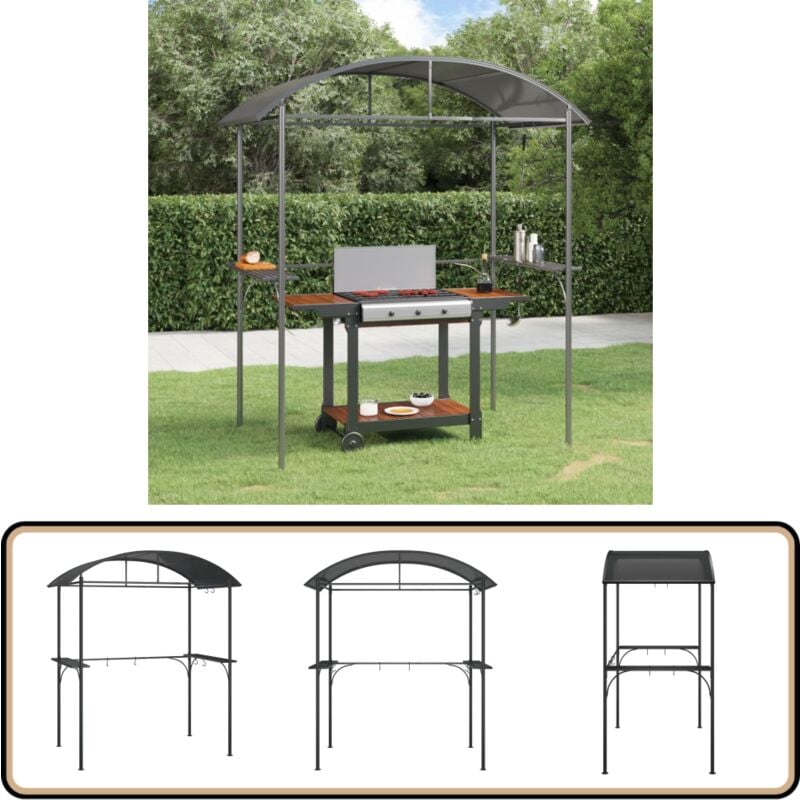 Gazebo bbq et étagères latérales anthracite 220x115x230cm acier - Abri Barbecue - Gazebo Barbecue - Parasol Barbecue - Auvent Barbecue - Structure