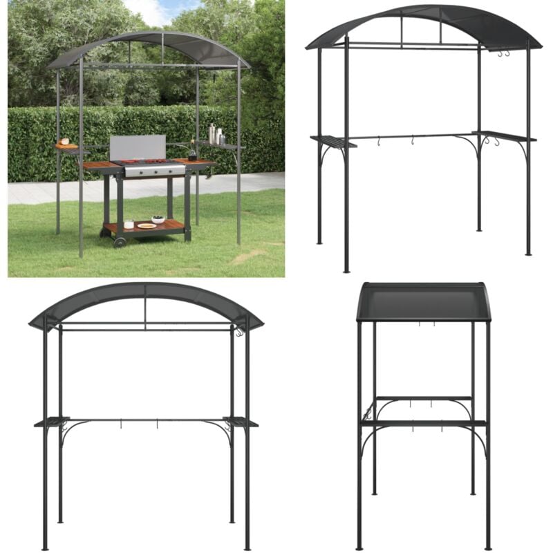 Gazebo bbq et étagères latérales anthracite 220x115x230cm acier - Abri Barbecue - Gazebo Barbecue - Parasol Barbecue - Auvent Barbecue - Structure