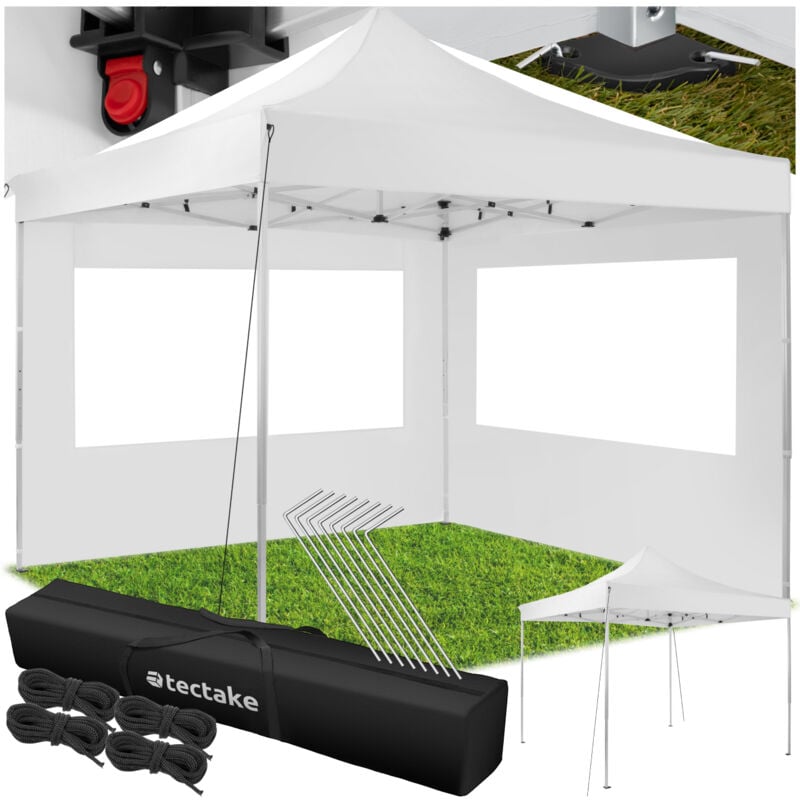 Tectake - Gazebo Olivia - 3 x 3 m, with aluminium frame, 2 side panels, waterproof - garden gazebo, gazebo with sides, camping gazebo - white