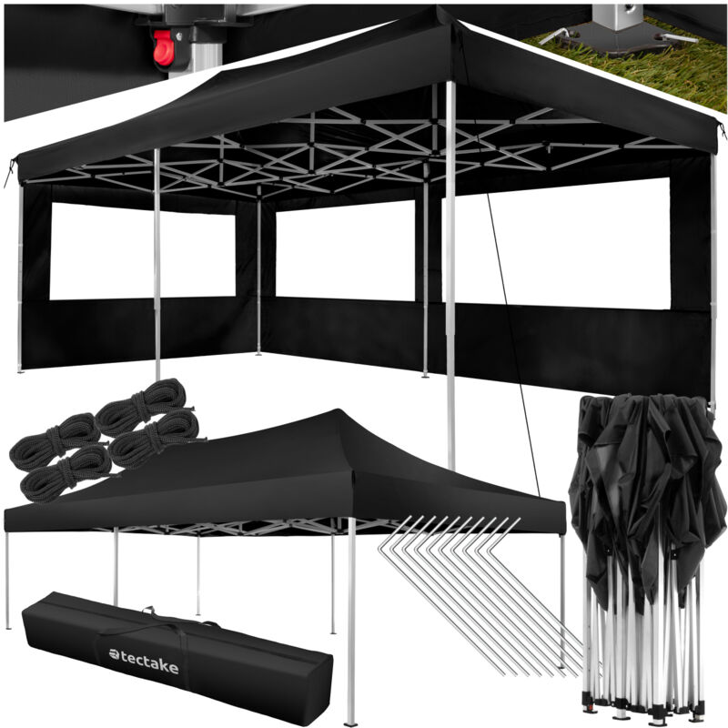 Tectake - Gazebo Viola - 6 x 3 m, with aluminium scissor frame, 2 side panels, waterproof - garden gazebo, gazebo with sides, camping gazebo - black