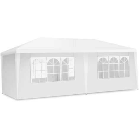 Gazebo con 4 tende laterali rimovibili e 2 porte con cerniera 3x6m, Pergola per barbecue Bianco