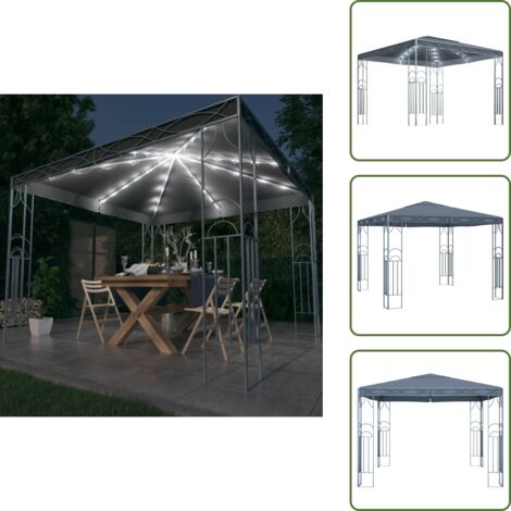 Gazebo con energia solare - vidaXL Gazebo con Stringa di Luci LED 300x300 cm Antracite - Gazebo antiruggine
