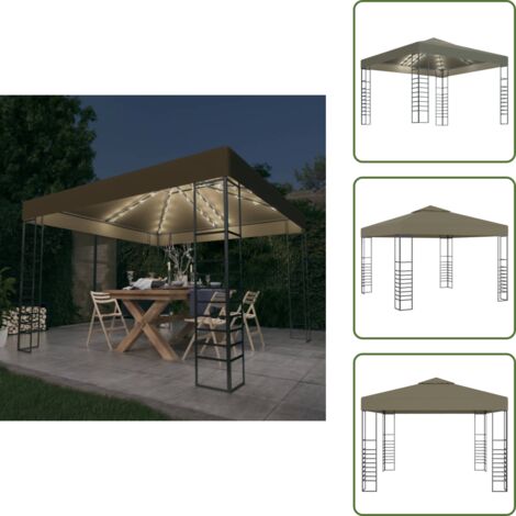 Gazebo con luci a stringa - vidaXL Gazebo con Luci LED a Stringa 3x3 m Grigio Talpa - Gazebo con energia solare
