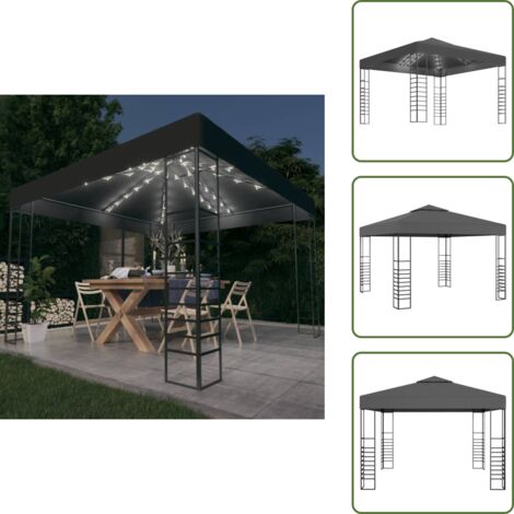 Gazebo con luci - vidaXL Gazebo da Giardino con Luci LED a Stringa 3x3 m Antracite - Gazebo con energia solare