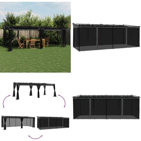 Gazebo con Pareti in Rete Antracite 6x3 m in Acciaio - Gazebo con pareti in rete - Gazebo da giardino