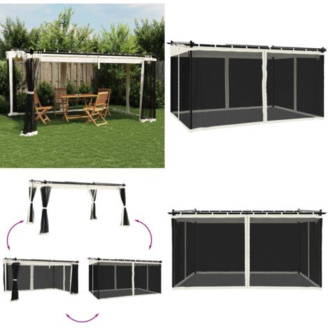 Gazebo con Pareti in Rete Crema 4x3 m in Acciaio - Gazebo con pareti in rete - Gazebo con tetto retrattile