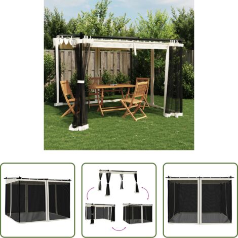 Gazebo con pareti in rete - Gazebo con Pareti in Rete Crema 3x3 m in Acciaio