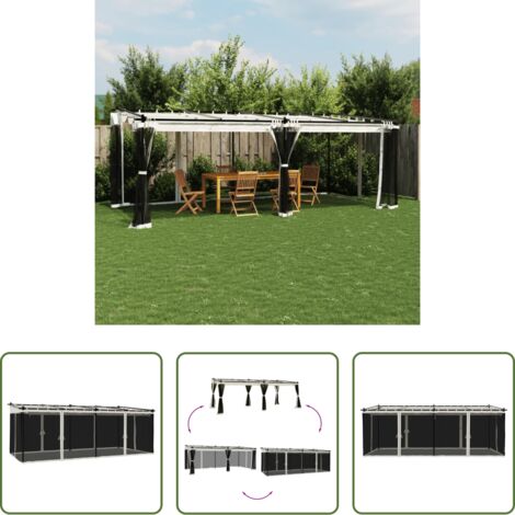 Gazebo con pareti in rete - Gazebo con Pareti in Rete Crema 6x3 m in Acciaio