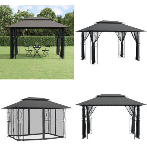 Gazebo con Pareti Laterali Antracite 400x300x270 cm Acciaio - Gazebo in acciaio - Gazebo con pareti laterali