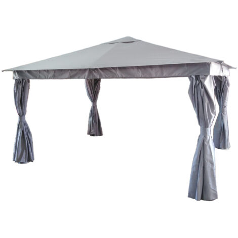 GAZEBO CON STRUTTURA IN METALLO BIANCA CON COPERTURA E TELI COLORE GRIGIO MT.3X4