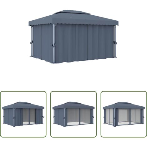 Gazebo con tende -  Gazebo con Tende 4x3 cm Antracite Alluminio