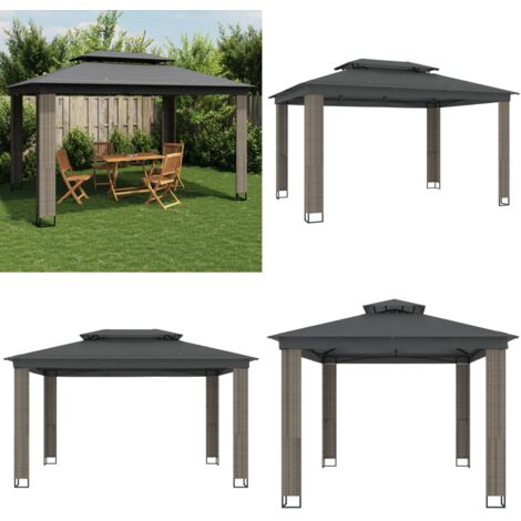 Gazebo con Tetto Doppio Antracite 3,94x2,96 m in Acciaio - Gazebo con tetto ventilato - Gazebo per famiglia