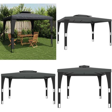 Gazebo con Tetto Doppio Antracite 3,98x2,98 m in Acciaio - Gazebo con tetto ventilato - Gazebo per famiglia