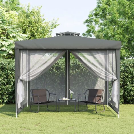 Gazebo 3x2 m in alluminio antracite con tende e telo grigio - Bolt