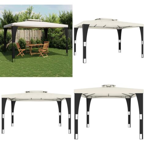 Gazebo con Tetto Doppio Crema 3,98x2,98 m in Acciaio - Gazebo in acciaio - Gazebo con tetto ventilato