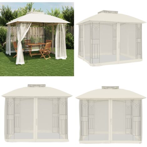 Gazebo con Tetto Doppio e Pareti Rete Crema 2,94x2,94 m Acciaio - Gazebo con pareti in rete - Gazebo con tetto ventilato