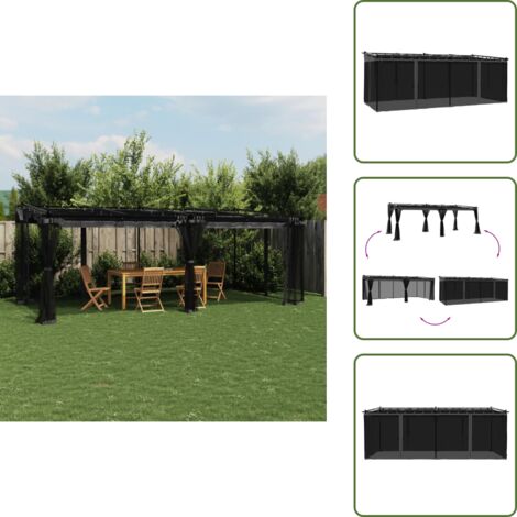 Gazebo con tetto retrattile - vidaXL Gazebo con Pareti in Rete Antracite 6x3 m in Acciaio - Gazebo per famiglia