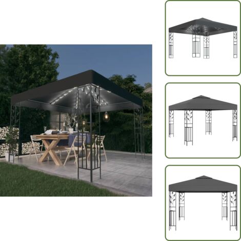 Gazebo con tetto ventilato - vidaXL Gazebo con Stringa di Luci LED 3x3 m Antracite - Gazebo con luci solari