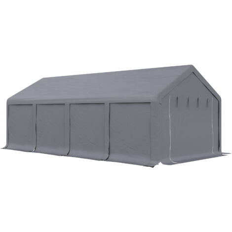 Gazebo da esterno 4 x 8 m con pareti laterali, copertura in PVC da 420 g/m², tenda per feste resistente e riparo per auto per eventi all'aperto, matrimoni, grigio scuro