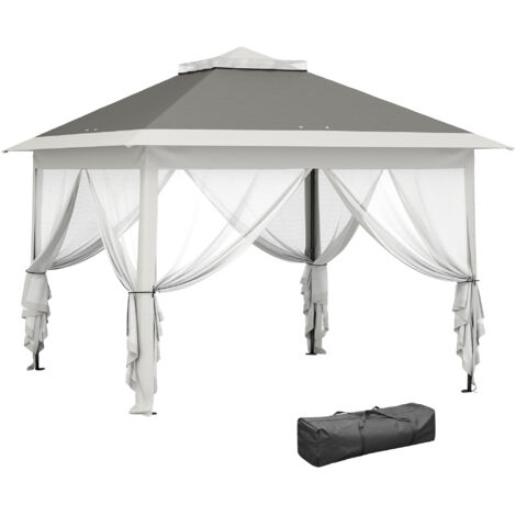 Gazebo da Esterno ad Altezza Regolabile con Zanzariere, in Metallo e Tessuto Oxford, 3.3x3.3x2.8 m, Grigio Scuro