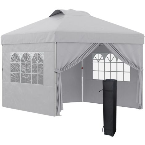 Gazebo da Giardino 297x297x284 cm con Altezza Regolabile su 3 Livelli e Finestre Grigio Chiaro