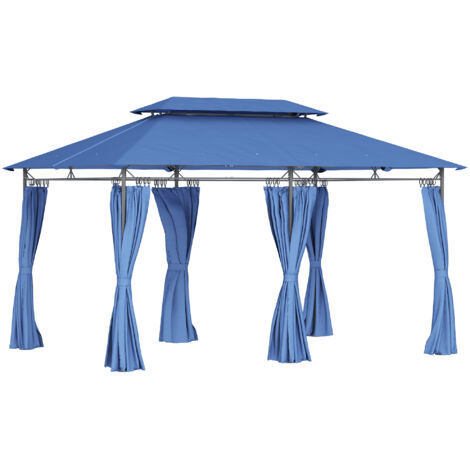 Gazebo da giardino 3 x 4 m, tenda per ricevimenti con 6 tende rimovibili e doppio tetto per patio, festival, blu scuro