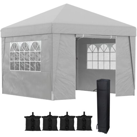 Gazebo da Giardino 300x300 cm Pieghevole ad Altezza Regolabile con Finestrelle in Acciaio e Tessuto Oxford Grigio Chiaro