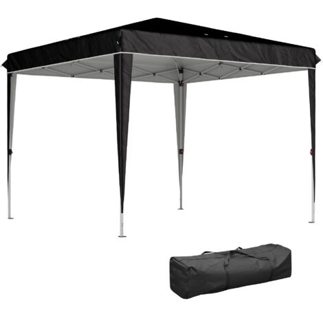 Gazebo da Giardino 300x300x273 cm per 6-9 Persone ad Altezza Regolabile in Metallo e Tessuto Oxford Nero