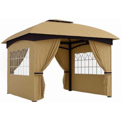 Gazebo da Giardino 335x335x285 cm Protezione UV e Tetto a 2 Livelli Beige