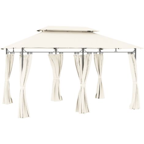 Gazebo da Giardino 397x297x265 cm con Tende Rimovibili e Struttura in Metallo Crema